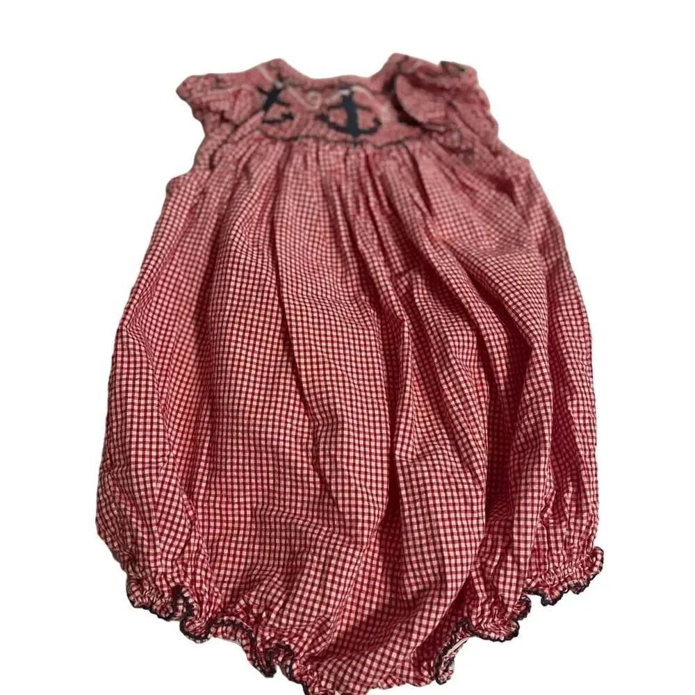 Sucre by Le Za Me Gingham Smocked Anchor Bubble Sz. 18mo